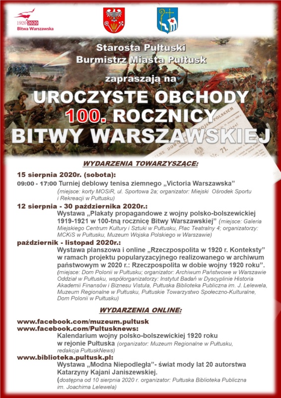 Plakat 100. rocznica Bitwy Warszawskiej - wydarzenia towarzyszące