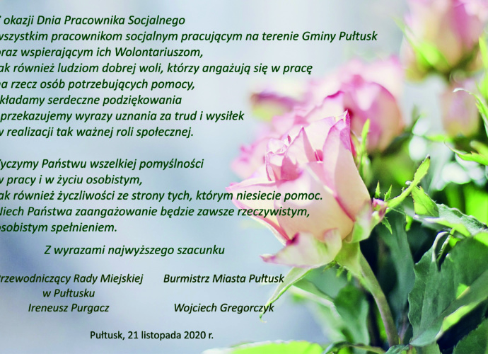 życzenia z okazji Dnia Pracownika Socjalnego od Samorządu Gminy Pułtusk
