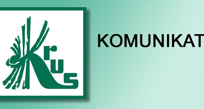 KRUS komunikat. logo po prawej stronie, na zielonym tle czarny napis komunikat