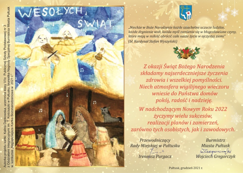 Życzenia na Boże Narodzenie i Nowy Rok 2021 od Samorządu Gminy Pułtusk