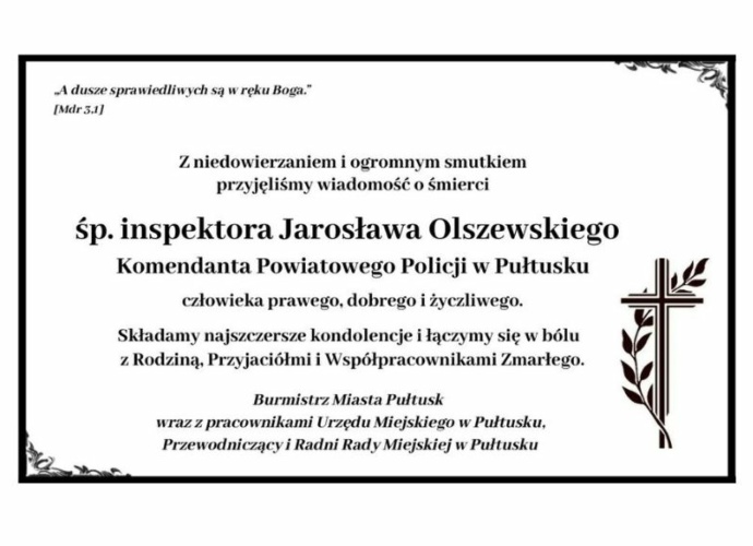 Kondolencje inspektor Jarosław Olszewski 3