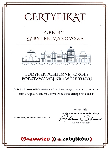 Certyfikat - Cenny Zabytek Mazowsza 3