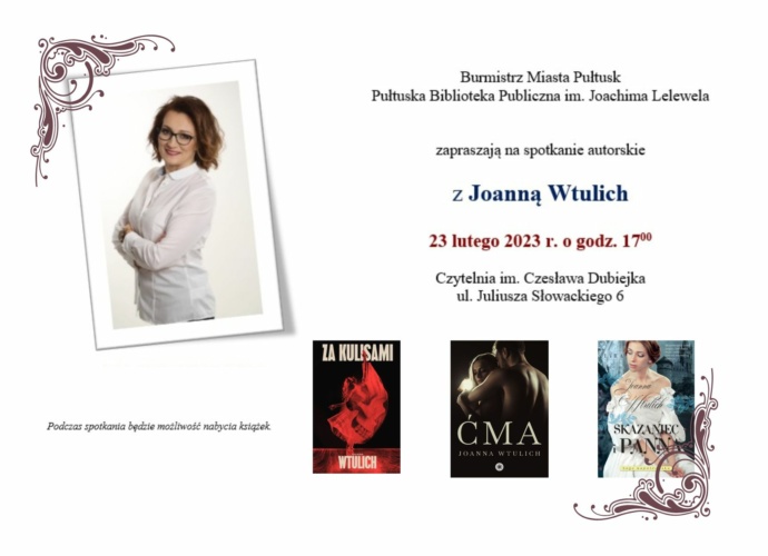 Zaproszenie na spotkanie autorskie z Joanną Wtulich (baner) 2