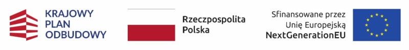 logotypy na białym tle i napis od lewej krajowy plan odbudowy, w środku flaga polski i napis Rzeczpospolita Polska, dalej obok flaga Unii Europejskiej 