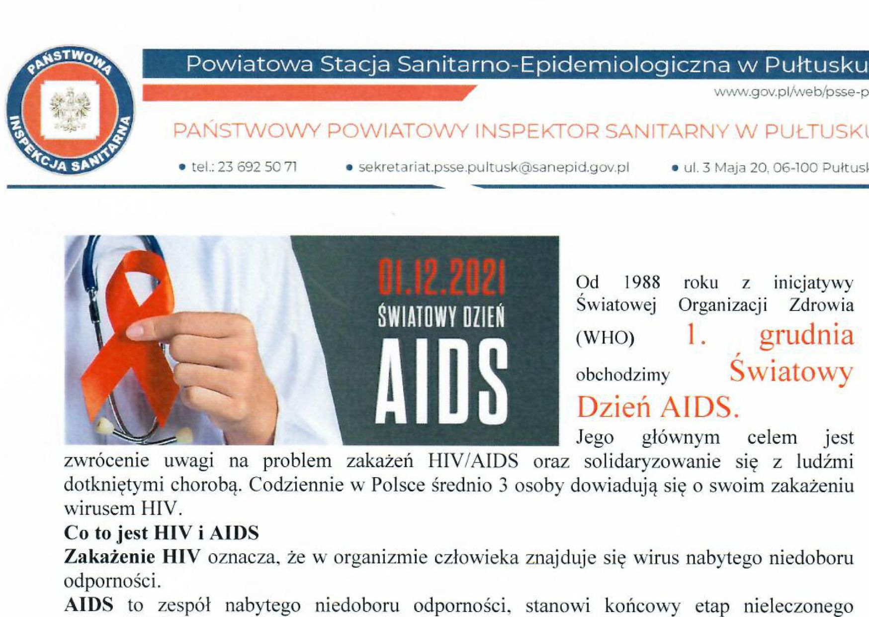 1 grudnia Światowym Dniem AIDS  