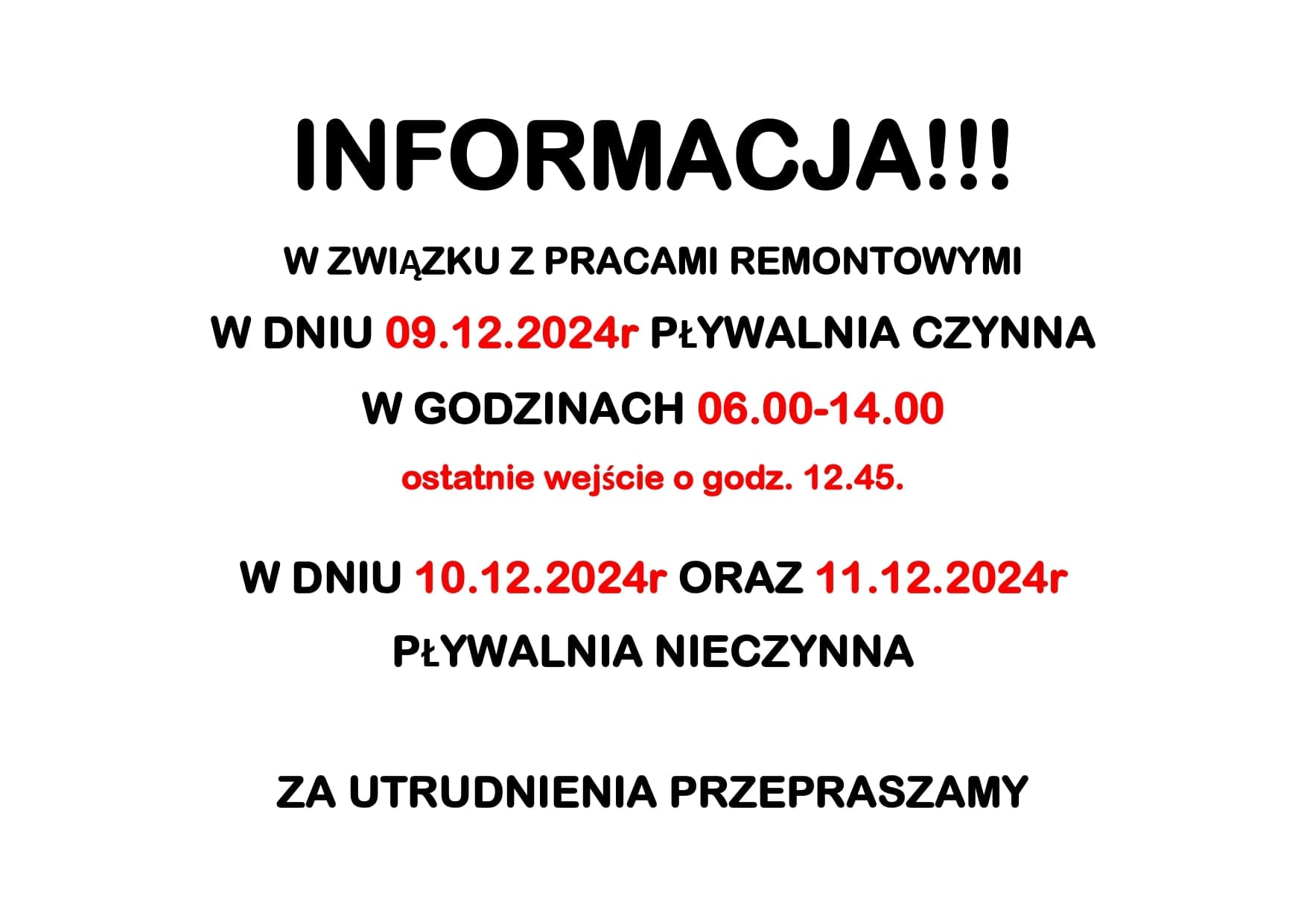 pływalnia nie czynna - informacja- obrazek