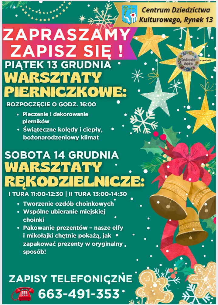 ZAPRASZAMY NA WARSZTATY PIERNICZKOWE! - plakat