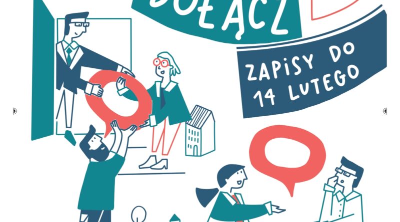 Plakat 3 dot. Akcji "Masz Głos". Treść plakatu na górze loga: Fundacja im. Stefana Batorego oraz Masz Głos DOŁĄCZ ZAPISY DO 14 LUTEGO