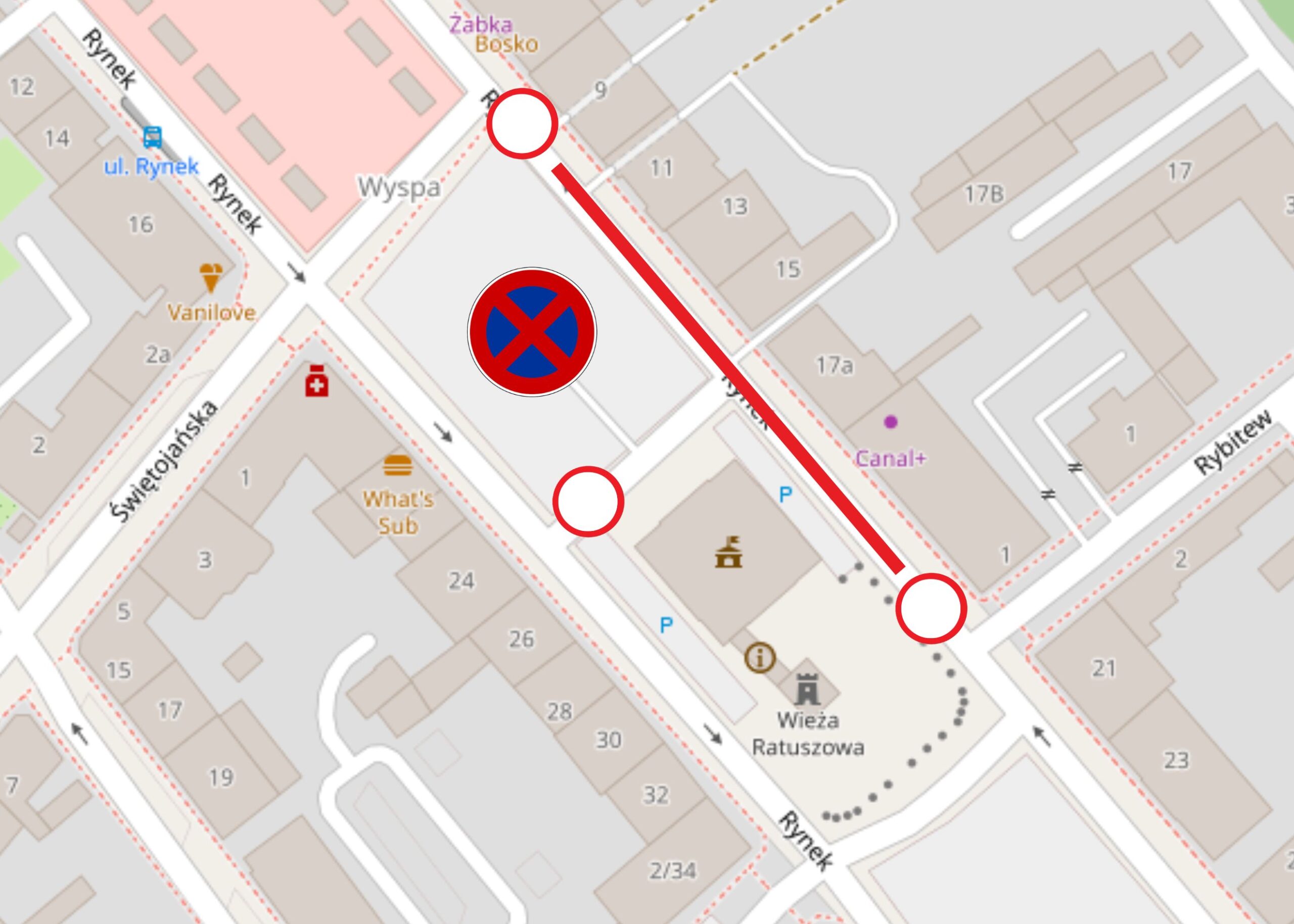 Zmiana w organizacji ruchu na ul. Rynek 12 kwietni 2025 r. (mapa)