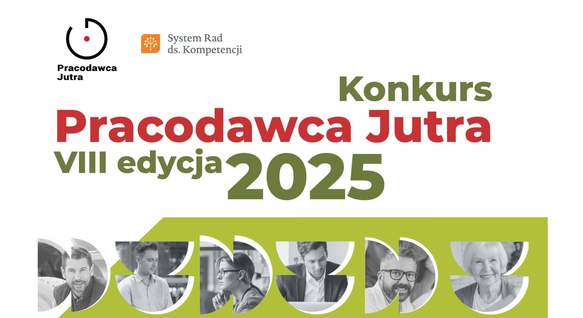 Plakat dot. Konkursu Pracodawca Jutra. Treść plakatu: na górze logo Pracodawca Jutra, poniżej treść: Konkurs Pracodawca Jutra VIII edycja 2025