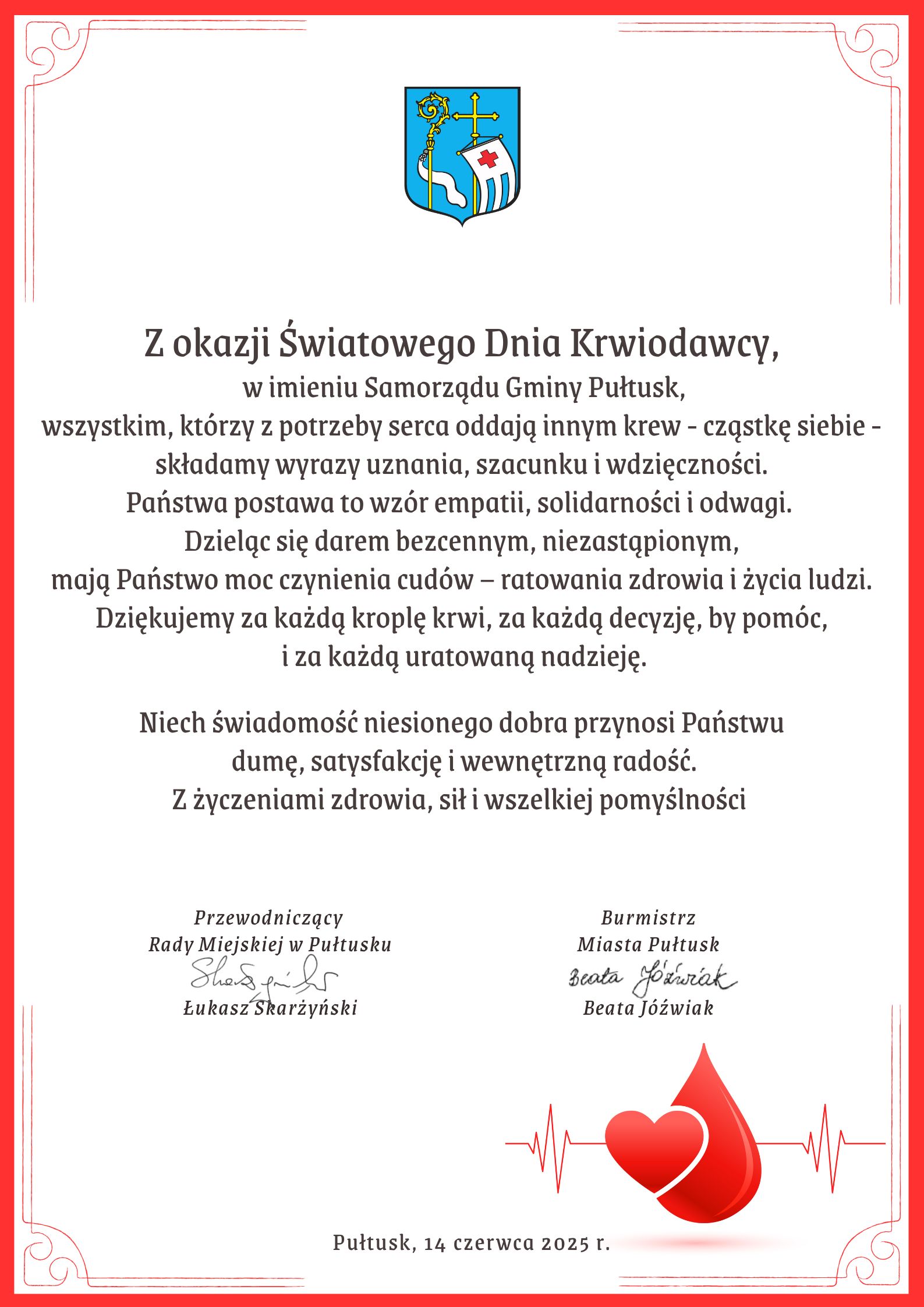 Życzenia z okazji Dnia Krwiodawcy