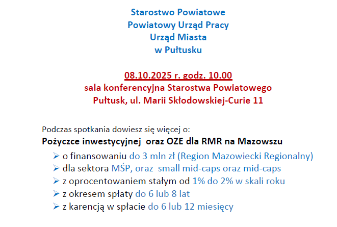 Program spotkania informacyjno-szkoleniowego - SP PUP UM Pułtusk, 08.10.2025 r. godz.10.00 - plakat