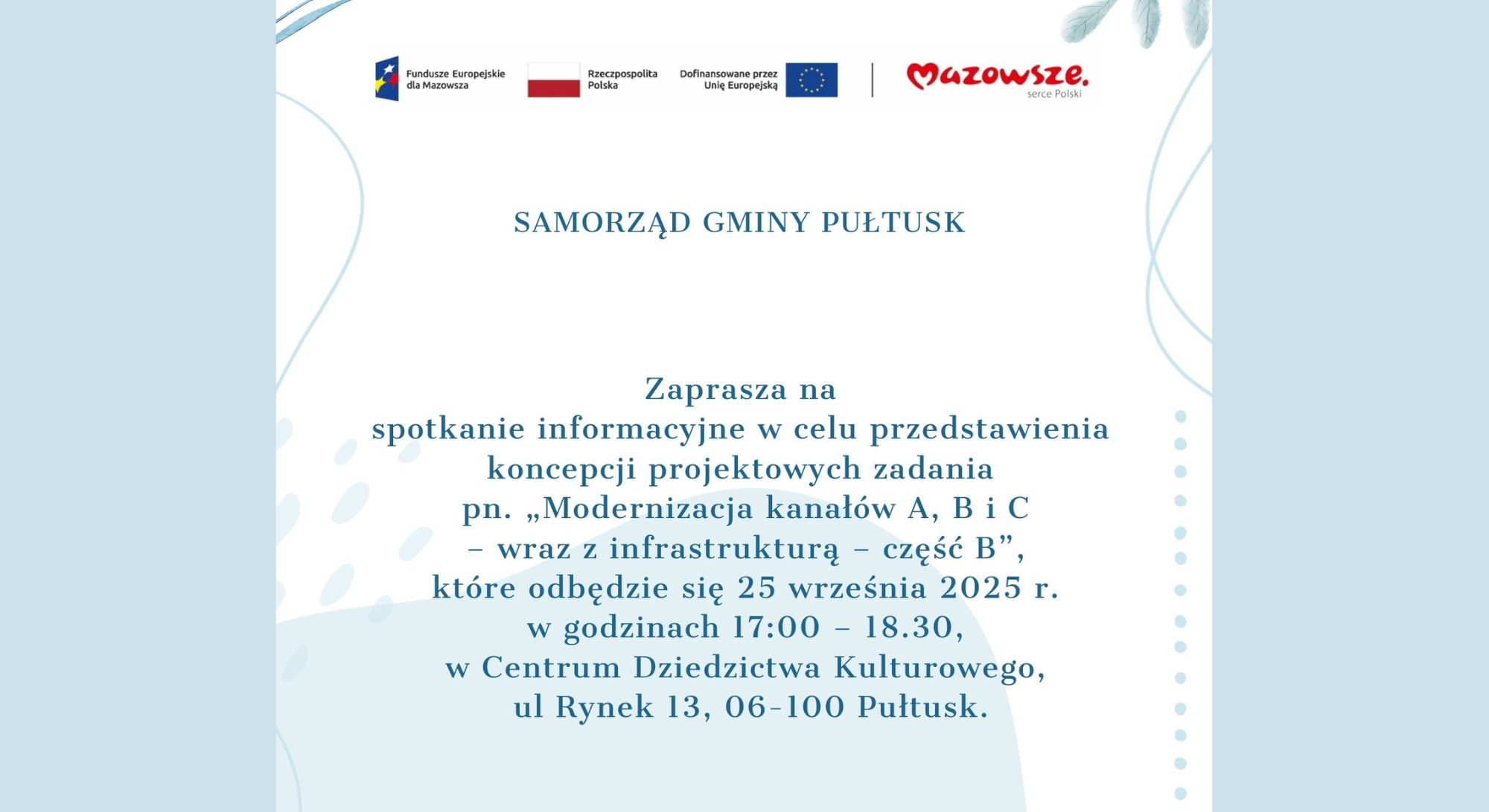 zaproszenie na spotkanie Modernizacja kanałow A,B,C obrazek