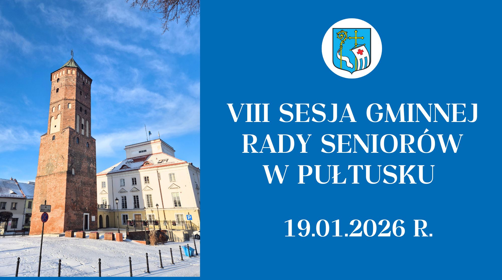 Zawiadomienie o nadzwyczajnej sesji Rady Miejskiej w Pułtusku 19.01.2026 r. (Obrazek wyróżniający przedstawiający Urząd Miejski w Pułtusku)