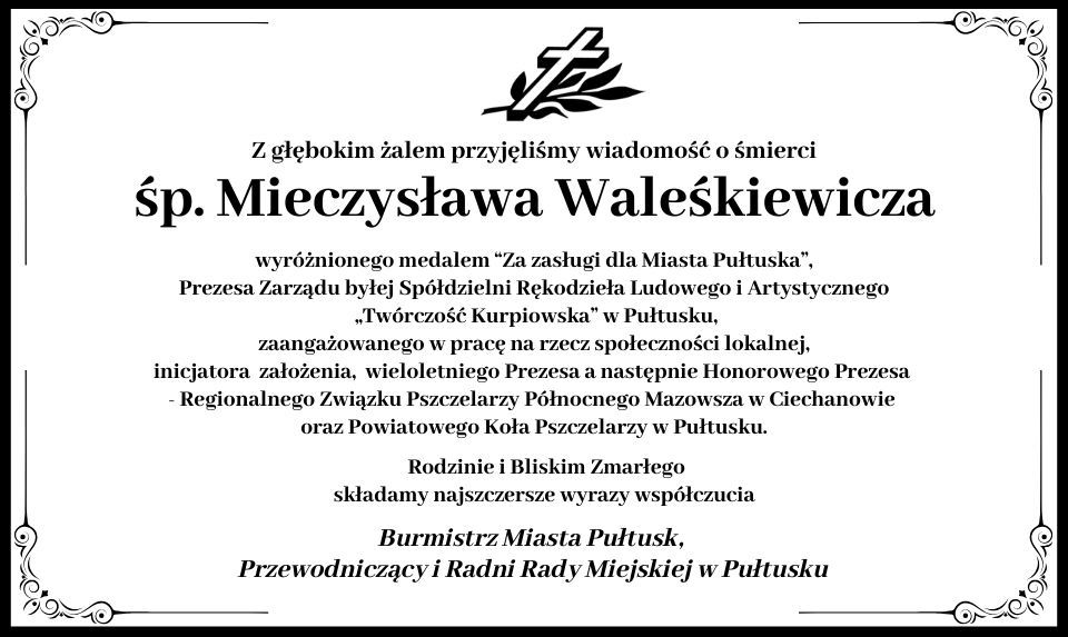 Kondolencje dla rodziny Pana Mieczysława Waleśkiewicza