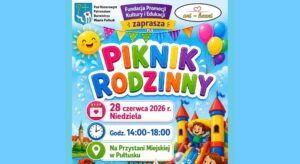 Pod Honorowym Patronatem Burmistrza Miasta Pułtusk Fundacja Promocji Kultury i Edukacji art – heart zaprasza na PIKNIK RODZINNY 28 czerwca 2026 r. Niedziela Godz. 14:00–18:00 Na Przystani Miejskiej w Pułtusku